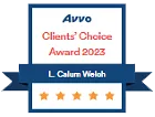 An award badge displaying "Avvo Clients' Choice Award 2023" above the name "L. Callum Wieloh" with a five-star rating below.